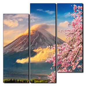 Slika na platnu - Planina Fuji i cvjetanje trešnje u proljeće - kvadrat 3266D (75x75 cm)