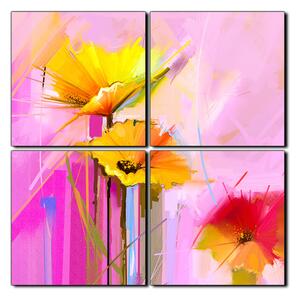 Slika na platnu - Apstraktna slika, reprodukcija proljetnog cvijeća - kvadrat 3269E (60x60 cm)