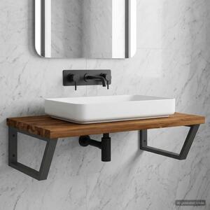 Polica za Lavabo - Umivaonik s prirodnim rubom montirana na zid - Prirodna i crna 40 x 50 x 24 cm Četvrtasto
