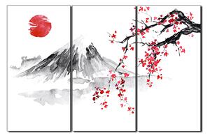 Slika na platnu - Tradicionalno sumi-e slikarstvo: sakura, sunce i planine 1271B (150x100 cm)