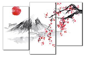 Slika na platnu - Tradicionalno sumi-e slikarstvo: sakura, sunce i planine 1271C (150x100 cm)
