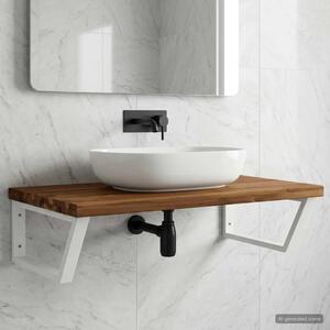 Polica za Lavabo - Umivaonik s prirodnim rubom montirana na zid - Prirodna i bijela 40 x 50 x 24 cm Četvrtasto