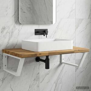 Polica za Lavabo - Umivaonik s prirodnim rubom montirana na zid Bijela - Bjeljenje 90 x 50 x 24 cm Četvrtasto