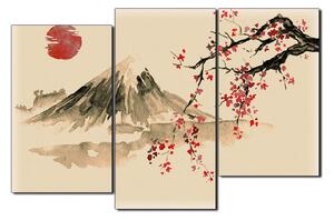 Slika na platnu - Tradicionalno sumi-e slikarstvo: sakura, sunce i planine 1271FC (90x60 cm)