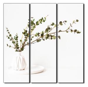 Slika na platnu - Grana eukaliptusa u bijeloj vazi na bijeloj pozadini - kvadrat 3272B (75x75 cm)