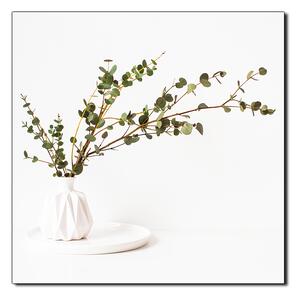 Slika na platnu - Grana eukaliptusa u bijeloj vazi na bijeloj pozadini - kvadrat 3272A (50x50 cm)