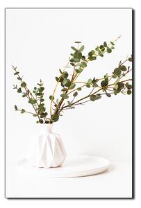 Slika na platnu - Grana eukaliptusa u bijeloj vazi na bijeloj pozadini - pravokutnik 7272A (60x40 cm)
