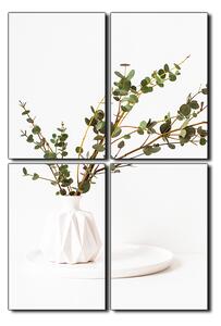 Slika na platnu - Grana eukaliptusa u bijeloj vazi na bijeloj pozadini - pravokutnik 7272E (90x60 cm)