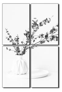 Slika na platnu - Grana eukaliptusa u bijeloj vazi na bijeloj pozadini - pravokutnik 7272QE (90x60 cm)
