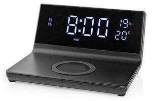 Nedis WCACQ20BK - Budilica s LCD zaslonom i bežičnim punjačem 15W/5V crna