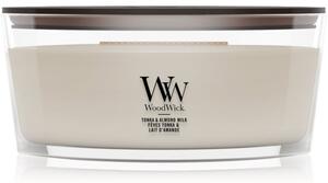 Woodwick Tonka & Almond Milk mirisna svijeća s drvenim fitiljem 453.6 g