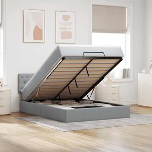 Otomanski krevet s madracem&LED svijetlosivi 140x190 cm tkanine - Siva / 140 x 190 cm