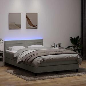Krevet s oprugama i madracem LED svjetlosivi 160x220 cm baršunasti - Siva / 160 x 220 cm