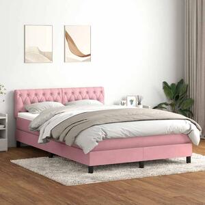 Box Spring krevet s madracem i LED ružičasti 140x220 cm baršun - Ružičasti / 140 x 220 cm