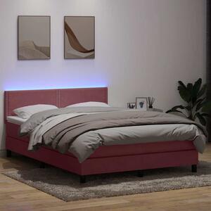 Box Spring krevet s madracem i LED ružičasti 160x220 cm baršun - Ružičasti / 160 x 220 cm