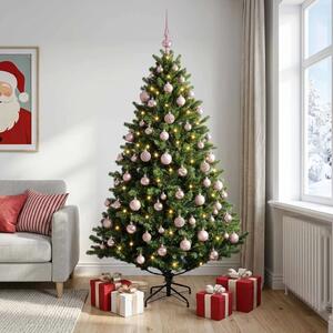 Umjetno božićno drvce s kuglicom 180 cm 300 LED lampica - Zelena 180 cm s LED-ima i ružičastim lopticama