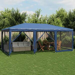 Šator za zabave s 10 mrežastih bočnih zidova plavi 6x4 m HDPE - Plava / 6 x 4 m