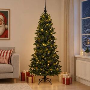 Umjetno božićno drvce s kuglicom 180 cm 300 LED lampica - Zelena 180 cm s LED-ima i crnim lopticama