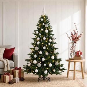 Umjetno božićno drvce s kuglicom 120 cm 150 LED lampica - 120 cm s LED žaruljama i bijelim kuglicama