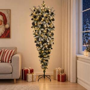 Obrnuto umjetno božićno drvce s granama 180 cm 300 LED lampica - 180 cm s LED-ima i crnim lopticama