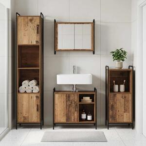 Set ormarića za kupaonicu 2 kom. Staro drvo 65 5 x 34 x 61 cm - Staro drvo Ormar s umivaonikom (1 vrata i 1 polica) + viseći orm