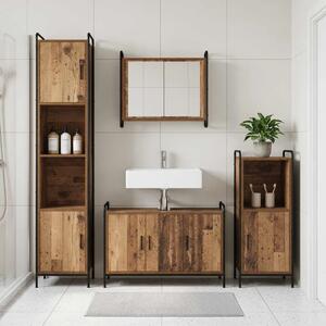 Set ormarića za kupaonicu 2 kom. Staro drvo 65 5 x 34 x 61 cm - Staro drvo Ormar s umivaonikom (3 vrata) + viseći ormar
