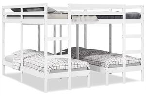 Trostruki krevet na kat bijeli 200x200/80x200 cm od borovine - Bijela / 200 x 200/80 x 200 cm