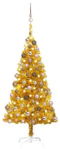 Umjetno osvijetljeno božićno drvce s kuglicama zlatno 150cm PET - Zlatno 150 cm s 150 LED dioda i ružičastim zlatnim kuglicama