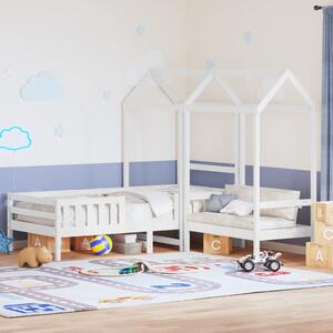 Set kreveta i klupe s krovom bijeli 75x190 cm puno drvo bor - Bijela / 75 x 190 cm