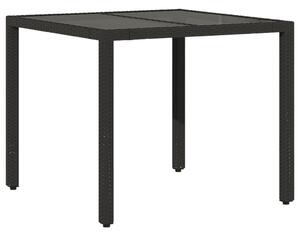 VidaXL Vrtni stol sa staklenom pločom crni 90x90x75 cm od poliratana