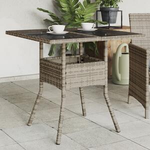VidaXL Vrtni stol sa staklenom pločom sivi 80x80x75 cm od poliratana
