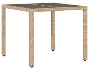VidaXL Vrtni stol sa staklenom pločom bež 90x90x75 cm od poliratana
