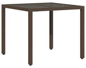 VidaXL Vrtni stol sa staklenom pločom smeđi 90x90x75 cm od poliratana