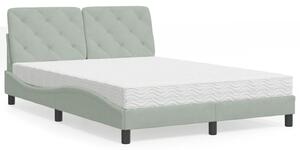 Krevet s madracem svjetlosivi 140x190 cm baršunasti - Siva / 140 x 190 cm