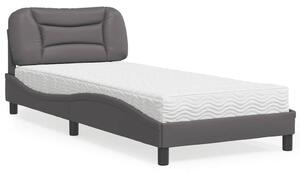 Krevet s madracem Hvar sivi 90 x 200 cm od umjetne kože - Siva / 90 x 200 cm