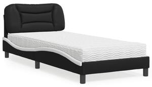 Krevet s madracem Hvar crno-bijeli 90 x 200 cm od umjetne kože - Crna / 90 x 200 cm