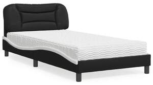 Krevet s madracem Hvar crno-bijeli 100 x 200 cm od umjetne kože - Crna / 100 x 200 cm