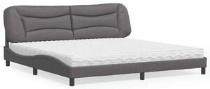 Krevet s madracem Hvar sivi 200 x 200 cm od umjetne kože - Siva / 200 x 200 cm