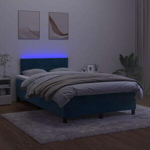 Krevet s oprugama i madracem LED tamnoplavi 120 x 190 cm baršun - Plava / 120 x 190 cm