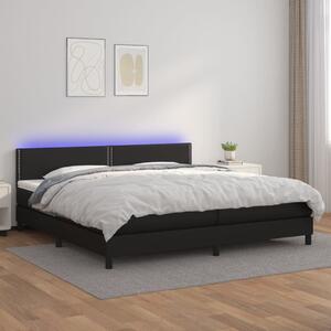 Krevet box spring s madracem LED crni 200x200cm od umjetne kože - Crna / 200 x 200 cm