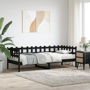 Dnevni ležaj crni 90 x 190 cm od masivne borovine - Crna / 90 x 190 cm