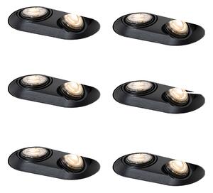 Set od 6 zaobljenih ugradbenih reflektora crni GU10 50mm 2-svjetla - Hubs
