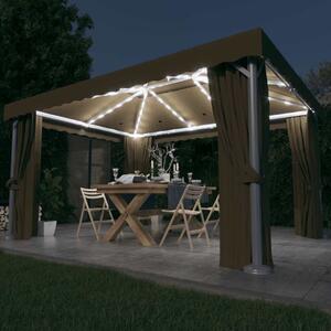 Sjenica sa zastorima i LED svjetlosnim trakama 4x3 m smeđe-siva - Tupe / 4 x 3 m
