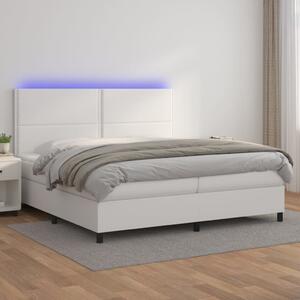 Krevet box spring s madracem LED bijeli 200x200 cm umjetna koža - Bijela / 200 x 200 cm
