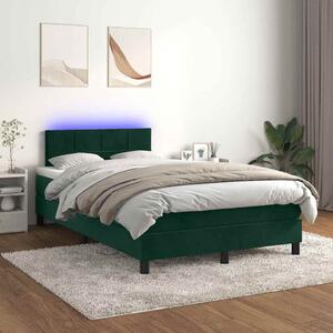 Krevet box spring s madracem LED tamnozeleni 120x200 cm baršun - Zelena / 120 x 200 cm