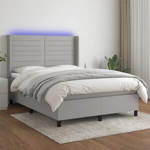 Krevet box spring s madracem LED svjetlosivi 140x190 cm tkanina - Siva / 140 x 190 cm