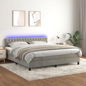 Krevet box spring s madracem LED svjetlosivi 180x200 cm baršun - Siva / 180 x 200 cm