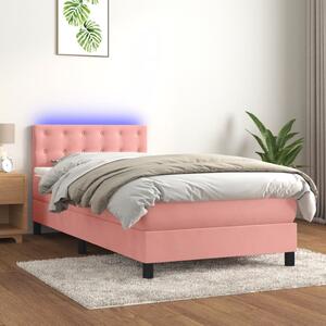 Krevet box spring s madracem LED ružičasti 100x200cm baršunasti - Ružičasti / 100 x 200 cm