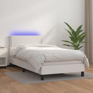 Krevet box spring s madracem LED bijeli 100x200 cm umjetna koža - Bijela / 100 x 200 cm