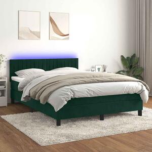 Krevet box spring s madracem LED tamnozeleni 140x190 cm baršun - Zelena / 140 x 190 cm